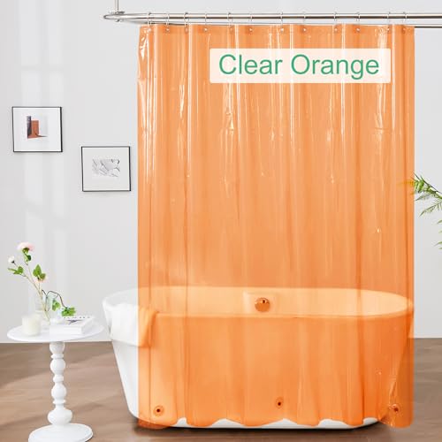 Image of Mrs Awesome Clear Orange Shower Curtain Liner with 3 Magnets, 72x72 Premium Flexible Sturdy Plastic Shower Curtain for Bathroom Lightweight & Waterproof, Clear Orange