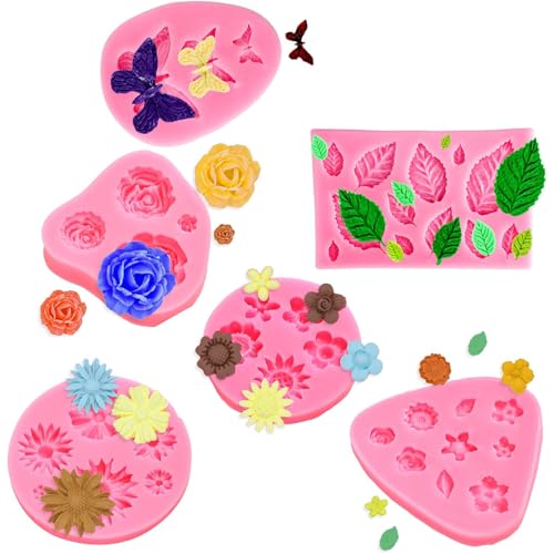 YXHZVON 3D Molde Flores de Silicona, 6 Piezas Moldes para Hacer Flores Velas, 3D Moldes Fondant Decorativo para Hacer Bricolaje Dulces Chocolate Jabón Moldes
