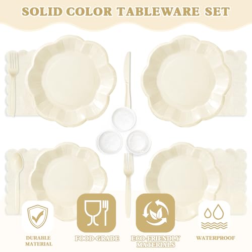 Vyntra Ivory Paper Plates, Cups & Napkins, 175 Pcs Scalloped Party Set by Vyntra - Used condition - Image 3