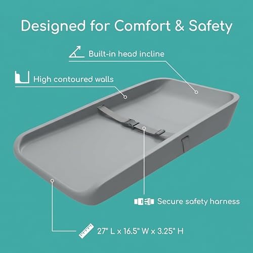 Baby Works - Deluxe Foam Diaper Changing Pad – Waterproof, Easy to Clean, Soft & Supportive, Safety Strap, Non-Skid Base, Portable for Newborns, Infants & Toddlers – Grey, 27" x 16.5" x 3.25" by Baby Works - Image 2