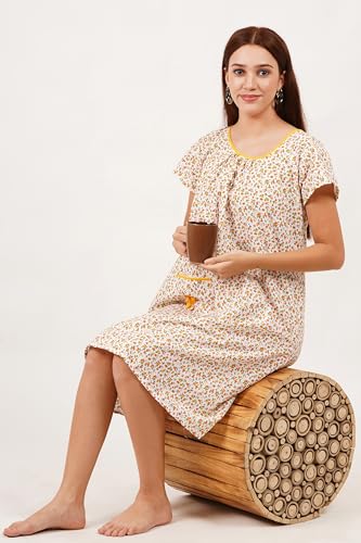 Image of Breezly Woman's Long Short Calf Length Pure Cotton Nighty