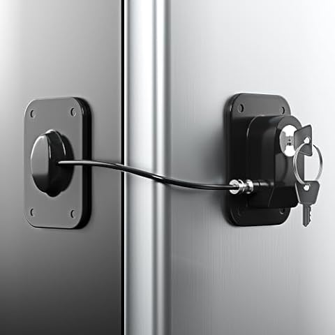 RORMGO Refrigerator Lock 2 Packs, Fridge Lock with Silicone Wire Protection Fridge Locks for Kids Easy to Use and Install Fridge Locks with Key Surface-Friendly Freezer Lock, Black Cover