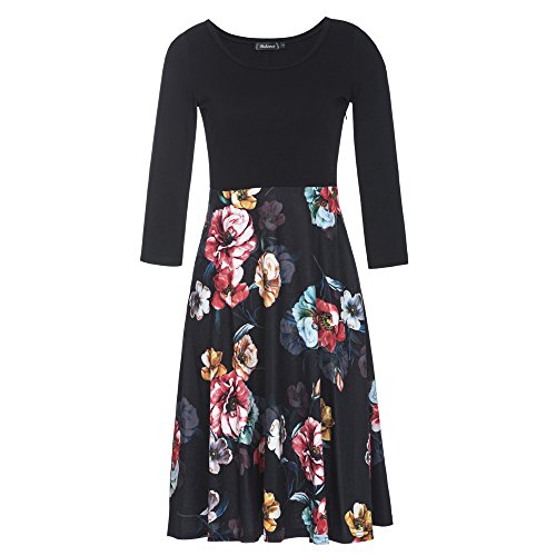 YISHIWEI Women's Pocket Vintage Patchwork Flowers Casual Party Flared Dress