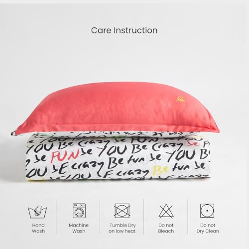 Image of United Colors of Benetton Luxury 100% Cotton Bedsheet Set, Soft & Skin-Friendly, Durable & Fade-Resistant Print (White-Black)