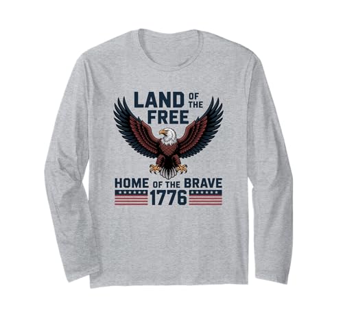 1776 USA Águila Tierra del Hogar Libre de los Valientes Patriótico Manga Larga