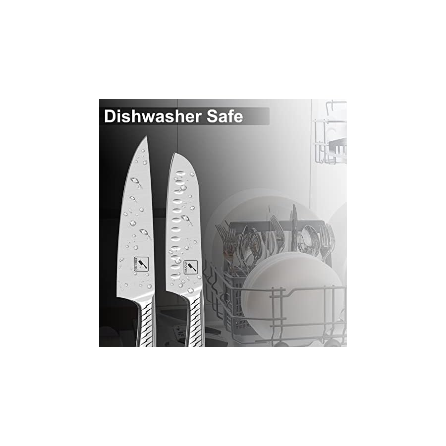 imarku Knife Set, 14PCS Knife Sets for kitchen with block, One-Piece Kitchen Knife Set with Built-in Sharpener, Stainless Steel Chef Knife Set with Lightning Stripes Handle, Dishwasher Safe(Black)