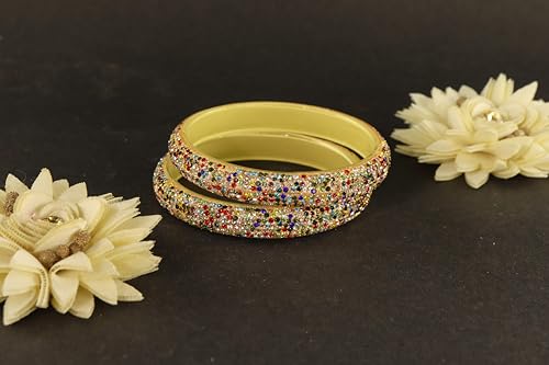 Image of NMII Glass with Zircon Gemstone and Glitter Kada Set For Women and Girls