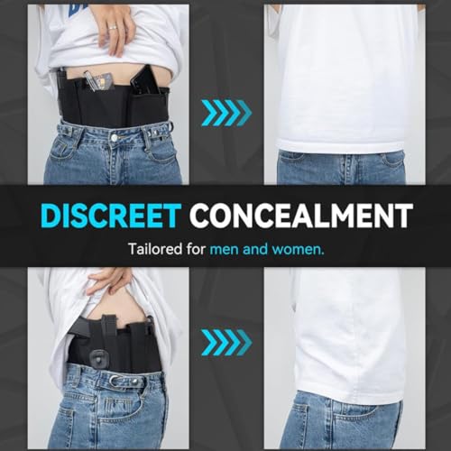 HOUSON Verstellbares Taillenholster，Bauchband Holster Pistolenhalfter Verstellbarer Belly Band mit Mag Pouch Tasche 115cm