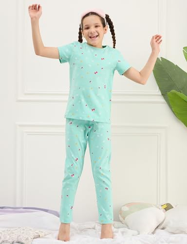 Image of Amazon Brand - Symbol Girls 100% Cotton Night Suit Set |Half Sleeves T-Shirt & Pajama Set | Age 2-14 Years