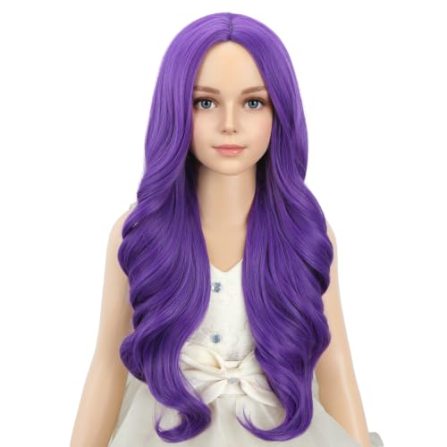 Image of PATTNIUM Purple Long Curly Middle Part Wig Halloween Costume Wig