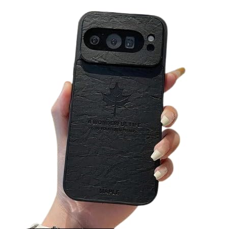 Image of MILLION CASES Back Cover Case for Google Pixel 9 Shockproof Protective Vintage Maple Leaf Embossed Case for Men & Boys(Black)