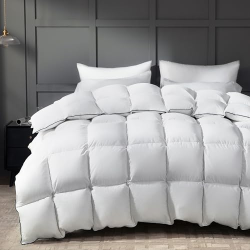 Ubauba Goose Feather Down Fiber Comforter Queen Size Duvet Insert - Hotel Luxury Fluffy White Bedding Comforter, All Season Medium Warmth -100% Cotton Cover, 90 x 90 Inch
