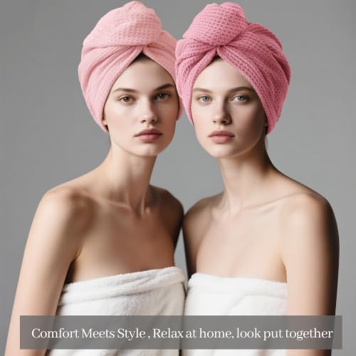 Image of ROLSHOL 2 Pack Waffle Microfiber Hair Towel Wraps for Women, 32 x 11 in