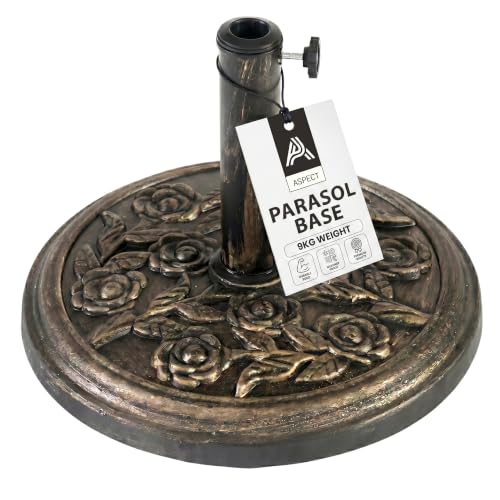 Aspect Parasol Base 9KG Heavy Duty Garden Umbrella Base Stand Flower Design Granite Patio Parasol Holder for Outdoor Garden Balcony Gazebo Awning & Canopy Weather Resistant Umbrella Base