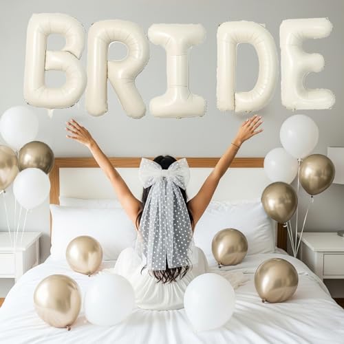 40 Inch BRIDE Balloons Pearl White Sand White and Champagne Gold Balloons With Huge Beige Cream BRIDE Balloon Letter For Bachelorette Barty Engagement Wedding Bridal Shower decorations by besttideyes - Used condition - Image 2