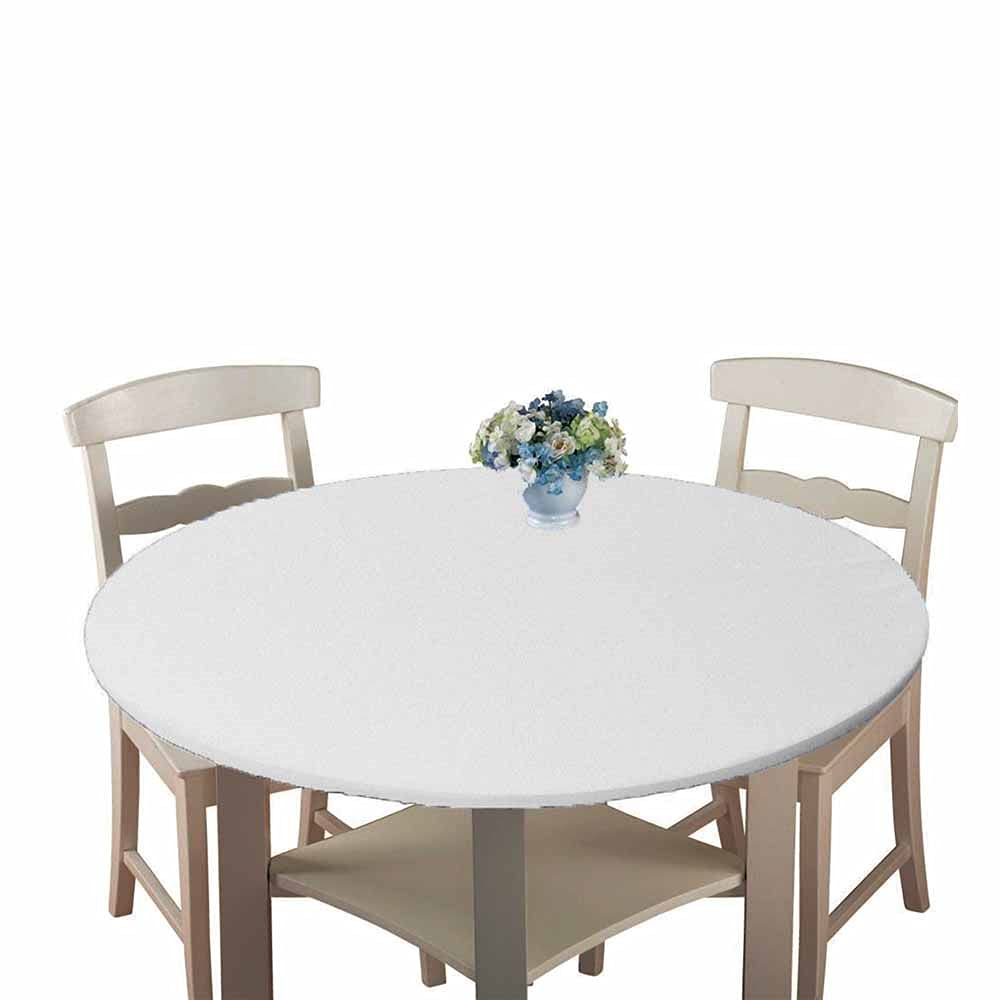 Chickwin Round Fitted Tablecloth Waterproof Dust-Proof Wipe Clean Solid Color Multicolor Table Cover Elastic Edged, Table Protector for Kitchen Patio Dining Room (white,90cm)