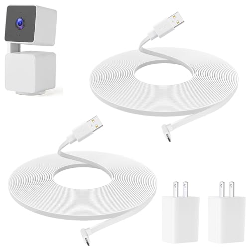 Image of Uogw 2 Pack 25FT Power Adapter and Extension Cable Compatible with WYZE Cam Pan V3, USB to 90 Degree Micro USB Cable,L-Shaped Flat Power Charging Cord,5V /2A Outdoor Power Adapter (White)