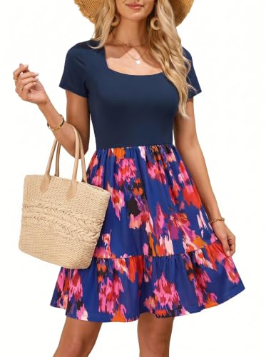 Image of Newshows Women's 2026 Summer Casual Square Neck Ruffle A Line Beach Vacation Sundress Work Business Dress with Pockets