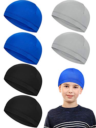 Geyoga 6 Pcs Skull Cap for Kids Helmet Liner Youth Wave Cap for Sport Football Basketball Ski Cycling Outdoor Activities(Vivid Color,M (7-12 Years)