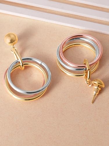 Image of Rubans Dual Plated Matte Finish Drop Hoop Earrings For Women Stylish
