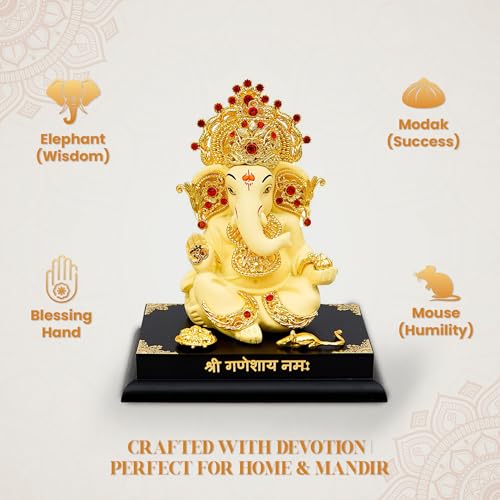 Image of Resin Ganesha Idol - Ganesha Murti Ganpati Idol for Home Decor Puja Car Dashboard Lord Ganesh Murti Gift for Office Desk Cute Figurine White 4 Inch