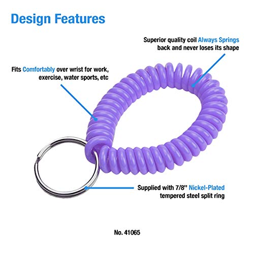 Image of Lucky Line 2 inch Spiral Wrist Coil with Steel Key Ring, Flexible Wrist Band Key Chain Bracelet, Stretches to 12 inch, Purple, 10 Pack (41065)