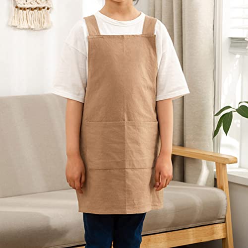 Kids Cotton Cross Back Aprons Children Chef Pure Child Apron With 2 Pockets For Baking Painting Cooking (Brown, One Size) #TOP6