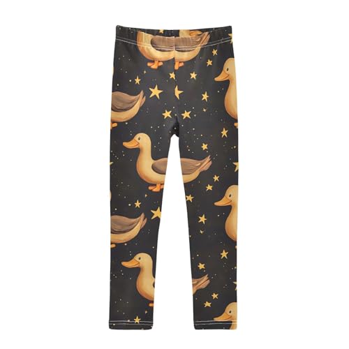 Yellow Duck with Star Girls Leggings Athletic Pants Tights Stretch Bottom