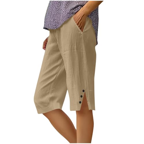 Bermuda Shorts for Women Knee Length Linen Capri Pants with Pockets High Waisted Comfy Casual Cropped Trousers 2025