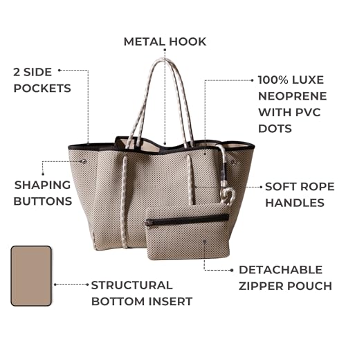 POPUPS Large Neoprene Tote Bag for Women - Everyday Designer Handbag for Travel Work and Beach with Pockets and Zipper Pouch4