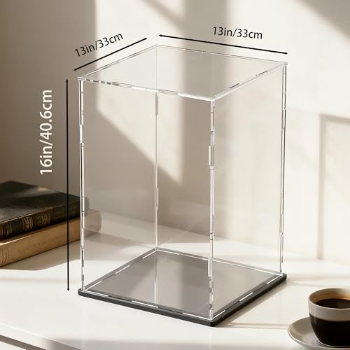 Image of Acrylic Display Case for Collectibles and Toys, Versatile Clear Acrylic Display Box with Black Base for Showcase and Displaying, 13x13x16-inch