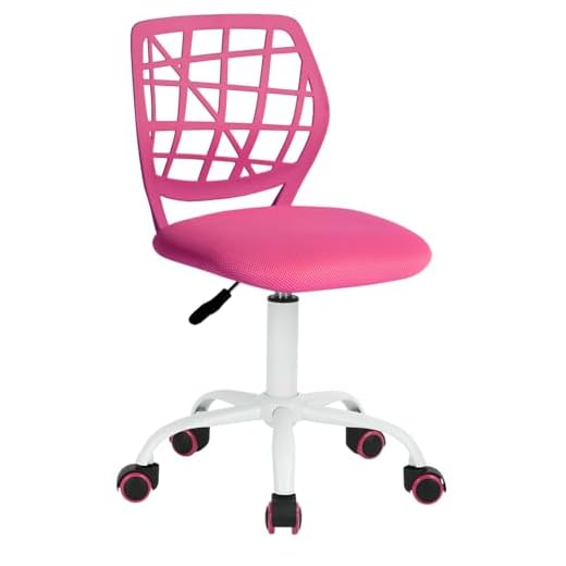 FurnitureR Mesh Desk Chair for Kids Children Teens, Armless Small Chic Student Study Chair Adjustable, Cute Swivel Rolling Task Chair with Padded Cushion and Plastic Mid-Back, Pink