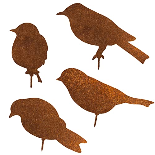 FORMIZON Piquet de Jardin en Métal Rouillé, 4PCS Oiseaux Rouillés avec Vis, Métal Rouillé Jardin Yard Art, Metal Birds Ornements de Oiseaux Décoration Murale pour Balcon et Terrasse(4)