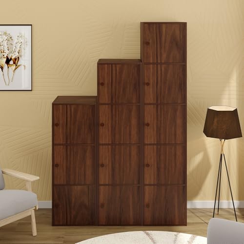 Image of BLUEWUD Calcio Combo Filing Storage Cabinet Rack Organizer Wardrobe Almirah Cupboard for Clothes with Multiple Closed Shelves for Bedroom Kitchen Living Room Home, DIY (Brown Maple) (111 X 36 X 169)CM