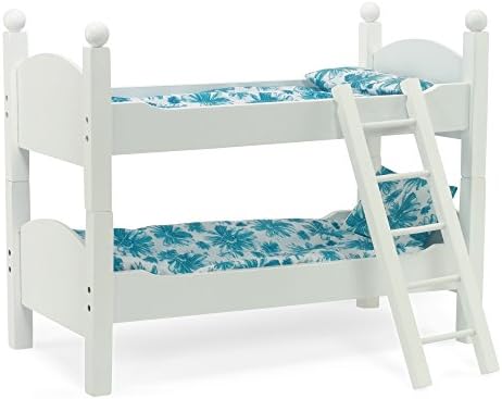 Emily Rose Doll Furniture for American Girl Dolls | Doll Bunk Bed - 2 Single Stackable Beds | Doll Bunk Bed Includes 2 Sets of Blue and White Bedding & Ladder