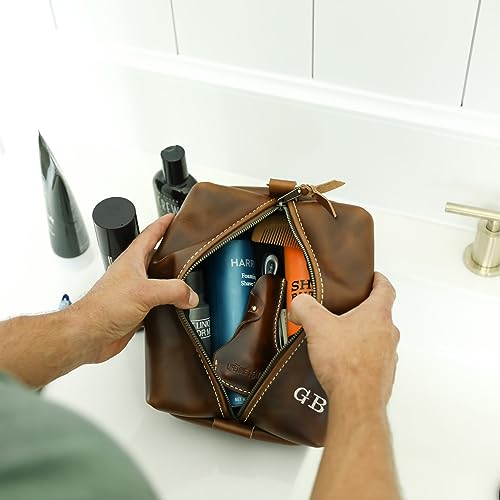 Lifetime Leather Co Heirloom Leather Dopp Kit Bag, Groomsmen Gift, Personalized Toiletry Bag Dopp Kit for Men, Gift For Him