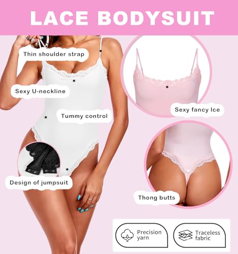 Image of Women's Lace Bodysuit Square Neck Body Suits Sexy Backless Thong Cami Shaperwear Spaghetti Strap Sleeveless Top