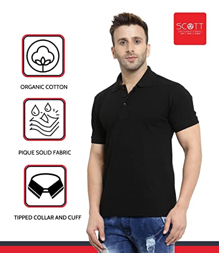 Image of Scott International Men's Organic Cotton Regular Fit Polo T-Shirt (Plain Black, 3XL)