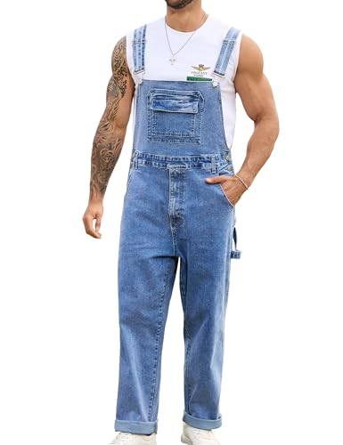 Odefou Overalls for Men Fashion Jumpsuit Work Bibs Coveralls Overol Para Hombre White Elephant Gifts(Blue XL)