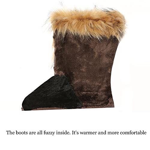 Women's Faux Fur Boots Furry Mid Calf Fur Boots Comfortable Outdoor Flat Shoes Winter Warm Plush Surface Snow Boots 5