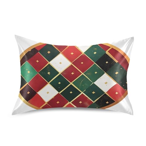 Christmas Silk Pillowcase for Hair and Skin,Christmas Red Green Plaid