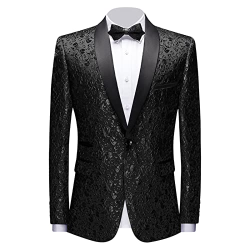 Men Floral Dress Suit Jacket Stylish Lapel Luxury Dinner Party Blazer Slim Fit Printed Wedding Sport Coat Tuxedo (Black,Small)