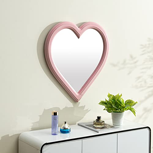 Nothom Pink Heart Mirror For Wall - Large 24 X 22.5 In Wooden Heart Shaped Wall Mirrors - Rustic Farmhouse Home Decor For Bedroom And Living Room - Pink Fancy Vanity Mirror #TOP1