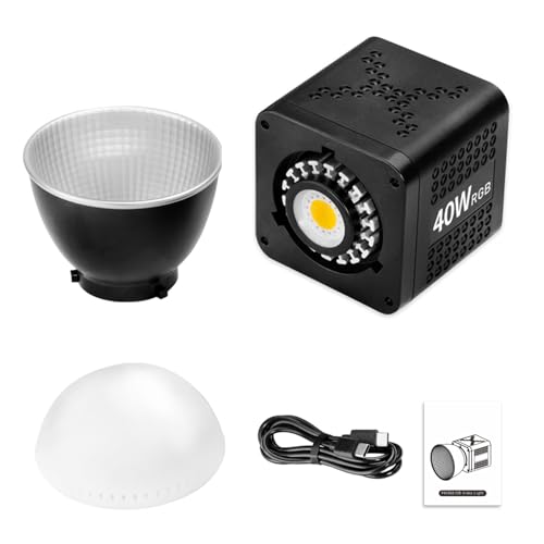 ZDAGELD Luz de Video LED Portátil RGB de 40 W con Carga Rápida, 20 Modos de Escena, Foco Portátil COB con Temperatura de Color Ajustable, Liviano y para Fotografía, Eventos y