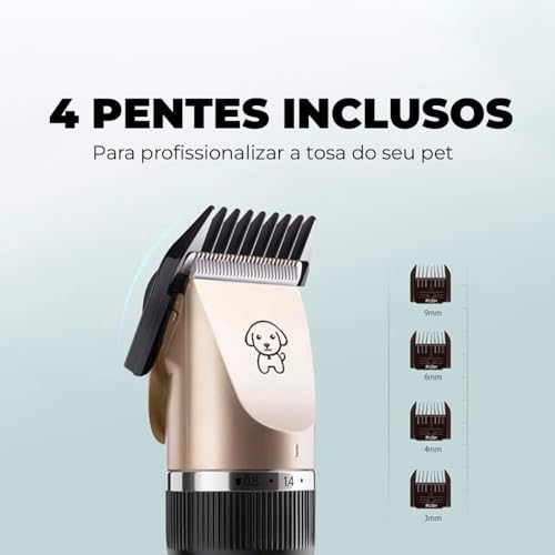 Máquina de Tosa Pets Profissional Kit Silenciosa Aparador com Lâminas Precisas e com Altura Ajustáve