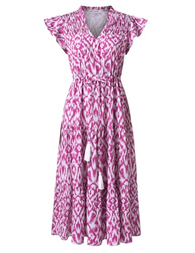 GRACE KARIN Elegante Summer Dress Langes Blumenkleid Casual Böhmisch Freizeitkleid Hochzeitsgast Urlaub Lila Volksblumen S