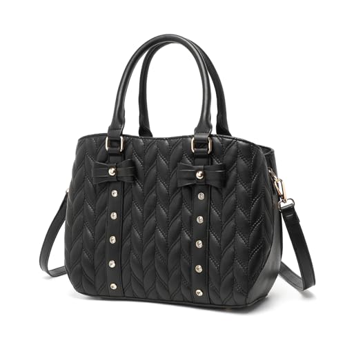 Miss Lulu Bolsos para Mujeres, Bolsos de Mano Acolchados de Diseñador para Damas con Lazo, Bolso de Hombro Grande de Cuero PU para Trabajo, Escuela y Viajes (Negro)
