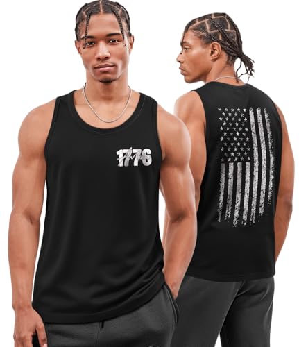 Flafens Tank Tops Men Summer - Sleeveless Shirts for Men 4th of July Workout Gym Cotton Mens Tank Shirts Tanktop Graphic Loose Fit for Running Sports Casual Sleeveless Tshirts L Fourth of July Flag