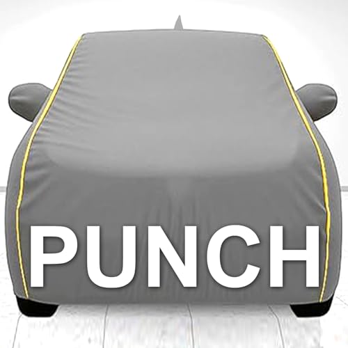 Image of Waterproof Car Body Cover for Tata Punch with Mirror Pocket, Soft Cotton Lining, Triple Stitched (Heat Resistant Metallic - Grey