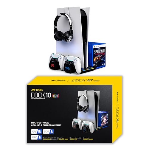 Image of Ant Esports DOCK10 Vertical PS5 Docking Station |Dual Sense 3H Rapid Charge | 5000RPM 3-Speed Turbo Fan | 14RGB Modes | 15Game Slots + Headset Hook |Supports PS5 Standard, Slim & Pro (Disc & Digital)